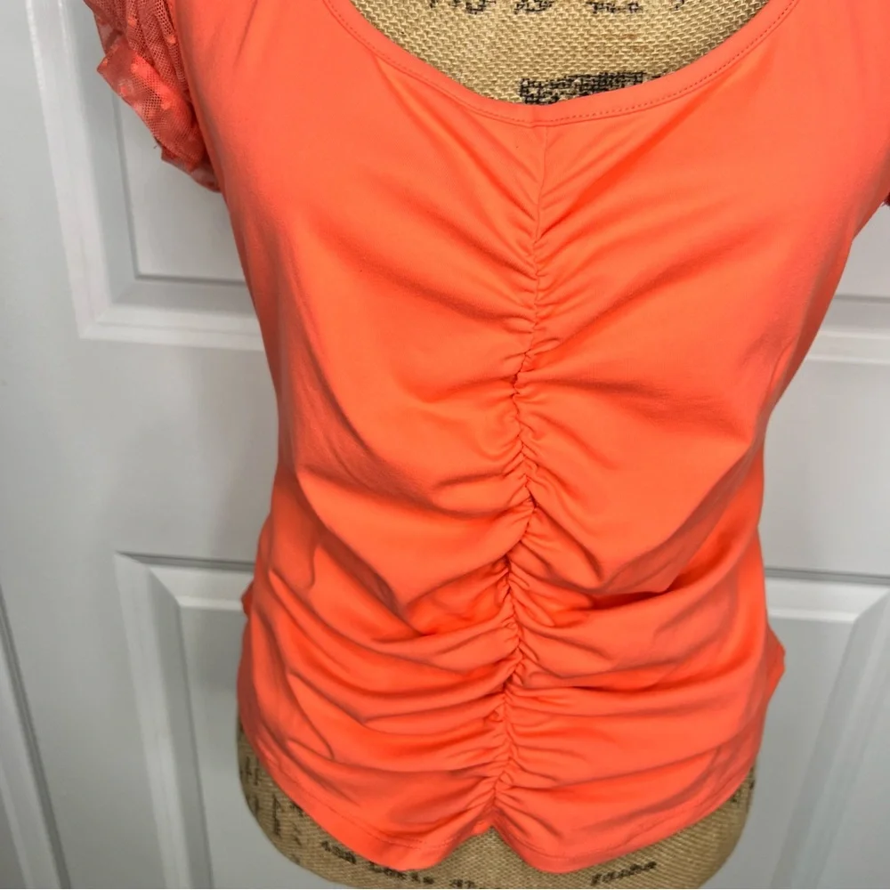Sz L Free People Coral Puff Sleeve Blush Up Blouse NWOT $40 MSRP